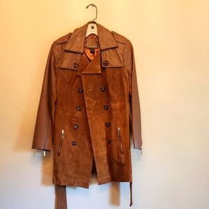 Suede And Leather.Camel,Brown ColorDouble-Breasted Coat